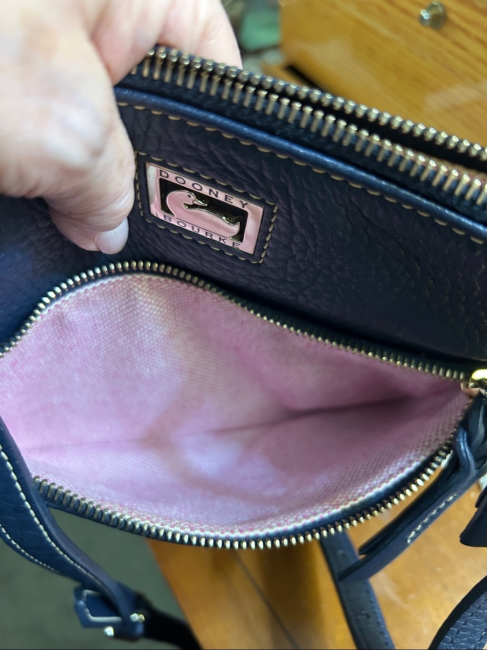 Dooney and Bourke all Leather Crossbody Bag in Navy Blue - Picture 6 of 8